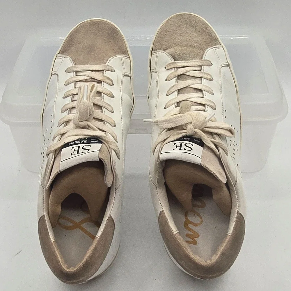 Sam Edelman Aubrie Shoes Womens Size 8 White Leather Suede Low Top Sneakers